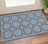 3' X 5' Navy Blue And Ivory Geometric Washable Area Rug With UV Protection