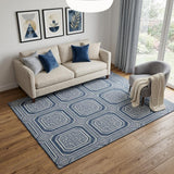 5' X 8' Navy Blue And Ivory Geometric Washable Area Rug With UV Protection