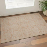 3' X 5' Peach And Ivory Geometric Washable Area Rug With UV Protection