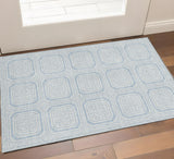 3' X 5' Sky Blue And Ivory Geometric Washable Area Rug With UV Protection