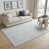 5' X 8' Sky Blue And Ivory Geometric Washable Area Rug With UV Protection