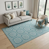 5' X 8' Teal And Ivory Geometric Washable Area Rug With UV Protection