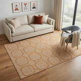 5' X 8' Terra Cotta And Ivory Geometric Washable Area Rug With UV Protection