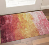 3' X 5' Blush Orange And Pink Striped Washable Area Rug With UV Protection