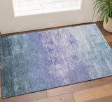 3' X 5' Denim Blue Lavender And Sky Blue Striped Washable Area Rug With UV Protection