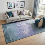 5' X 8' Denim Blue Lavender And Sky Blue Striped Washable Area Rug With UV Protection