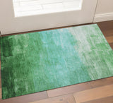 3' X 5' Green And Teal Striped Washable Area Rug With UV Protection