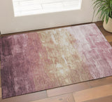 3' X 5' Mauve Beige And Pink Striped Washable Area Rug With UV Protection