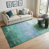 5' X 8' Teal And Aqua Striped Washable Area Rug With UV Protection