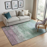 5' X 8' Artichoke Green Pale Aqua And Blush Abstract Washable Area Rug With UV Protection
