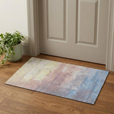 3' X 5' Beige Salmon And Blue Abstract Washable Area Rug With UV Protection