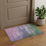 3' X 5' Lavender And Green Abstract Washable Area Rug With UV Protection