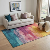 5' X 8' Merlot Gold Blue And Purple Abstract Washable Area Rug With UV Protection