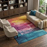 8' Merlot Gold Blue And Purple Abstract Washable Area Rug With UV Protection
