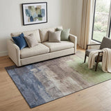 5' X 8' Coffee Green And Blue Abstract Washable Area Rug With UV Protection