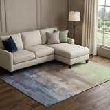 8' Coffee Green And Blue Abstract Washable Area Rug With UV Protection