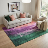 5' X 8' Purple Emerald And Coral Abstract Washable Area Rug With UV Protection