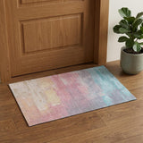 3' X 5' Salmon Silver And Teal Abstract Washable Area Rug With UV Protection