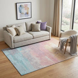 5' X 8' Salmon Silver And Teal Abstract Washable Area Rug With UV Protection