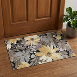 3' X 5' Black Gray And Wheat Floral Washable Area Rug With UV Protection
