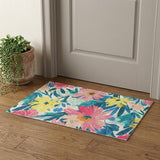 3' X 5' Blush Yellow And Blue Floral Washable Area Rug With UV Protection