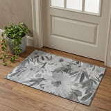 3' X 5' Gray Silver And Charcoal Floral Washable Area Rug With UV Protection