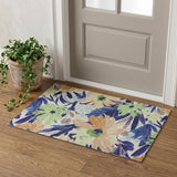 3' X 5' Navy Blue Mint Green And Copper Floral Washable Area Rug With UV Protection