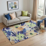 5' X 8' Navy Blue Mint Green And Copper Floral Washable Area Rug With UV Protection