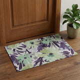 3' X 5' Purple Green And Ivory Floral Washable Area Rug With UV Protection