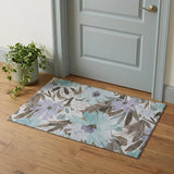 3' X 5' Taupe Blue And Lavender Floral Washable Area Rug With UV Protection