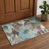 3' X 5' Khaki Teal And Green Floral Washable Area Rug With UV Protection