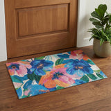 3' X 5' Navy Blue Orange And Pink Floral Washable Area Rug With UV Protection