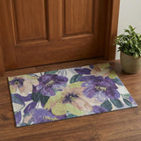 3' X 5' Purple Green And Ivory Floral Washable Area Rug With UV Protection