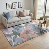 5' X 8' Pewter Salmon And Gray Floral Washable Area Rug With UV Protection
