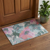 3' X 5' Teal Blush And Ivory Floral Washable Area Rug With UV Protection