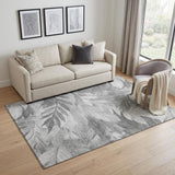 5' X 8' Gray Silver And Charcoal Floral Washable Area Rug With UV Protection