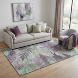 5' X 8' Lavender And Mint Green Floral Washable Area Rug With UV Protection