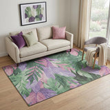 5' X 8' Sage Purple And Blush Floral Washable Area Rug With UV Protection