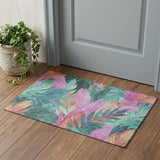 3' X 5' Teal Pink And Salmon Floral Washable Area Rug With UV Protection