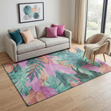 5' X 8' Teal Pink And Salmon Floral Washable Area Rug With UV Protection