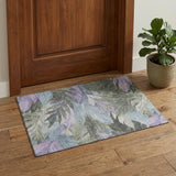 3' X 5' Taupe Lavender And Olive Green Floral Washable Area Rug With UV Protection