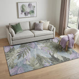 5' X 8' Taupe Lavender And Olive Green Floral Washable Area Rug With UV Protection