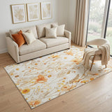 5' X 8' Ivory And Orange Floral Washable Area Rug With UV Protection