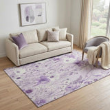 5' X 8' Lavender And Ivory Floral Washable Area Rug With UV Protection