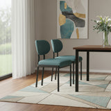 Set of Two Green and Black Chenille And Metal Partially Open Back Dining Side Chairs