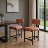 Set of Two 26" Orange and Black Fabric and Metal Counter Height Bar Chairs