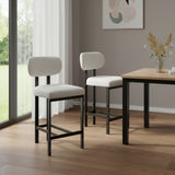 Set of Two 26" White and Black Fabric and Metal Counter Height Bar Chairs