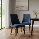 Set of Two Blue And Brown And Blue Linen Dining Side Chairs