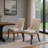 Set of Two Beige And Brown And Beige Tufted Velvet Dining Side Chairs