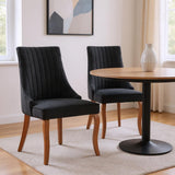 Set of Two Black And Brown And Black Fabric Dining Side Chairs